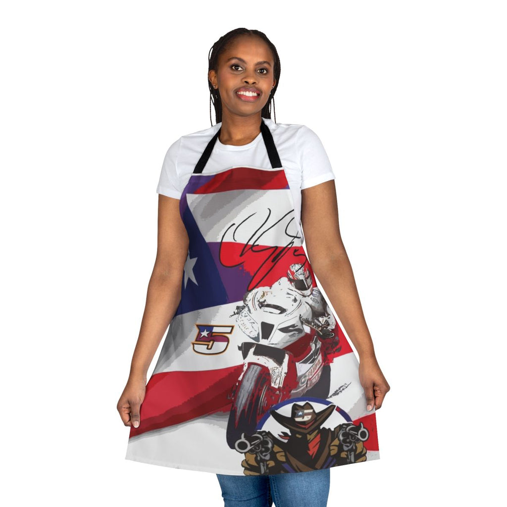 Motorsports fan tribute apron featuring Colin Edwards, the MotoGP legend