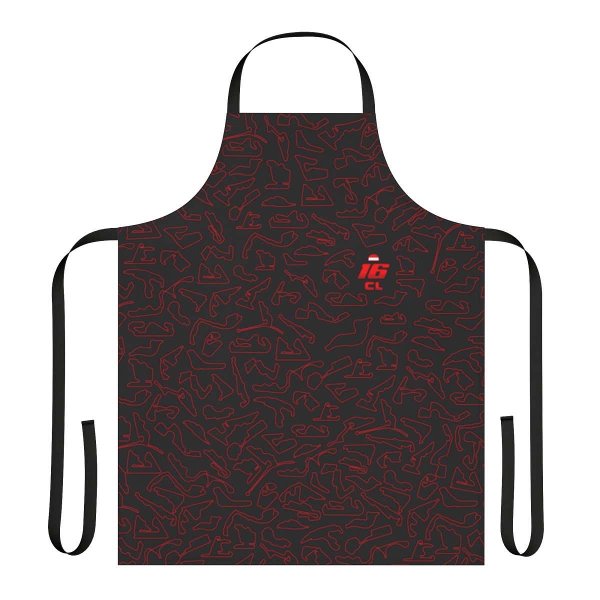 Apron featuring a stylish pattern inspired by Formula 1 racing and driver Charles Leclerc