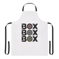 Motorsports-themed apron featuring a "Box Box Box" and racing tire compound design