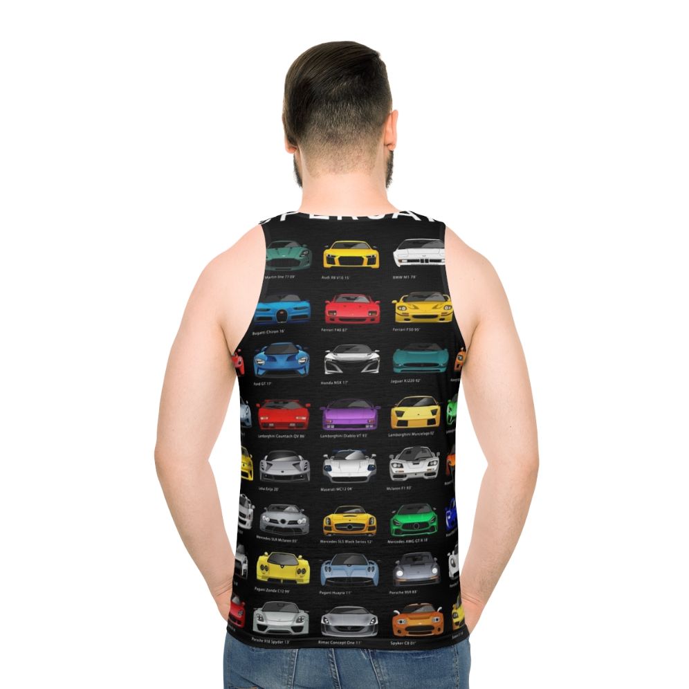 Unisex tank top with minimalist super cars design