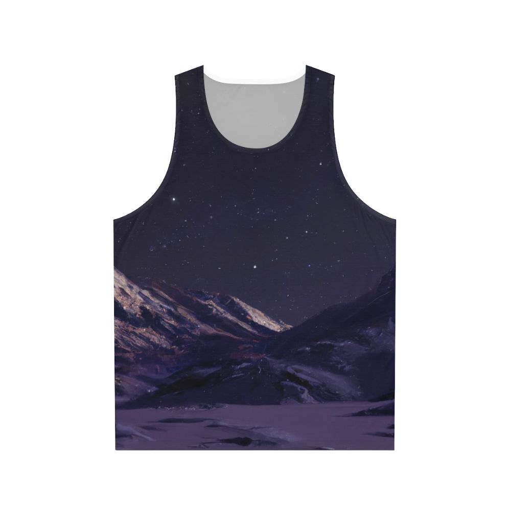 Unisex tank top featuring a night sky and mountains design