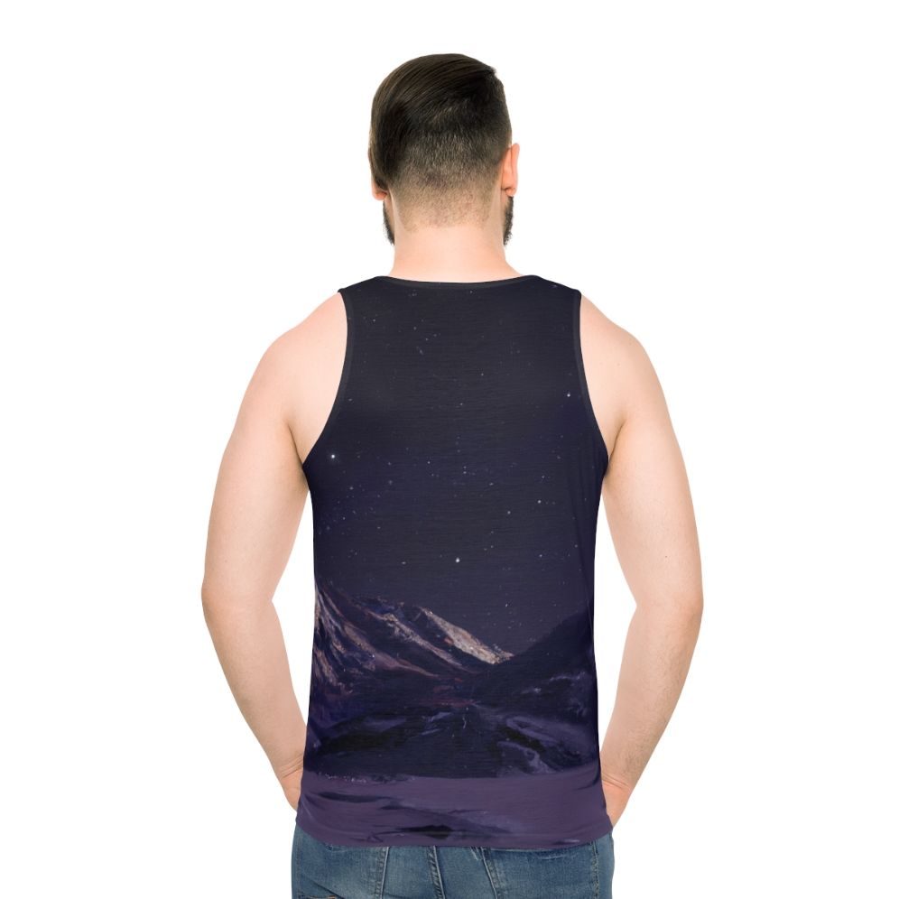 Unisex tank top featuring a night sky and mountains design