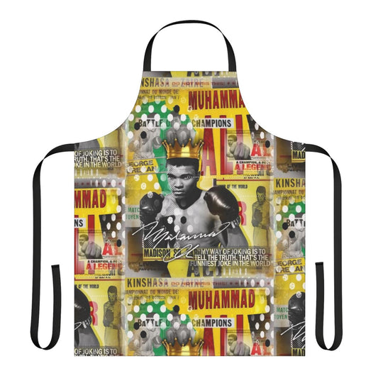 Heavyweight champion inspired kitchen apron featuring iconic boxing imagery