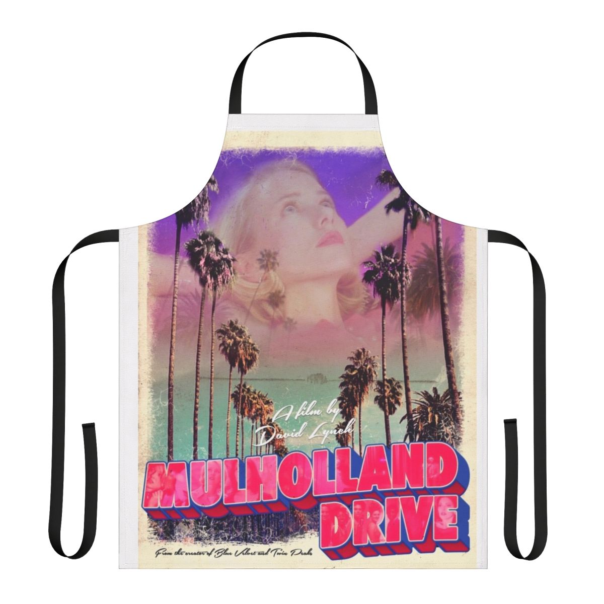 Mulholland Drive themed apron with minimalist design and vintage Los Angeles vibe