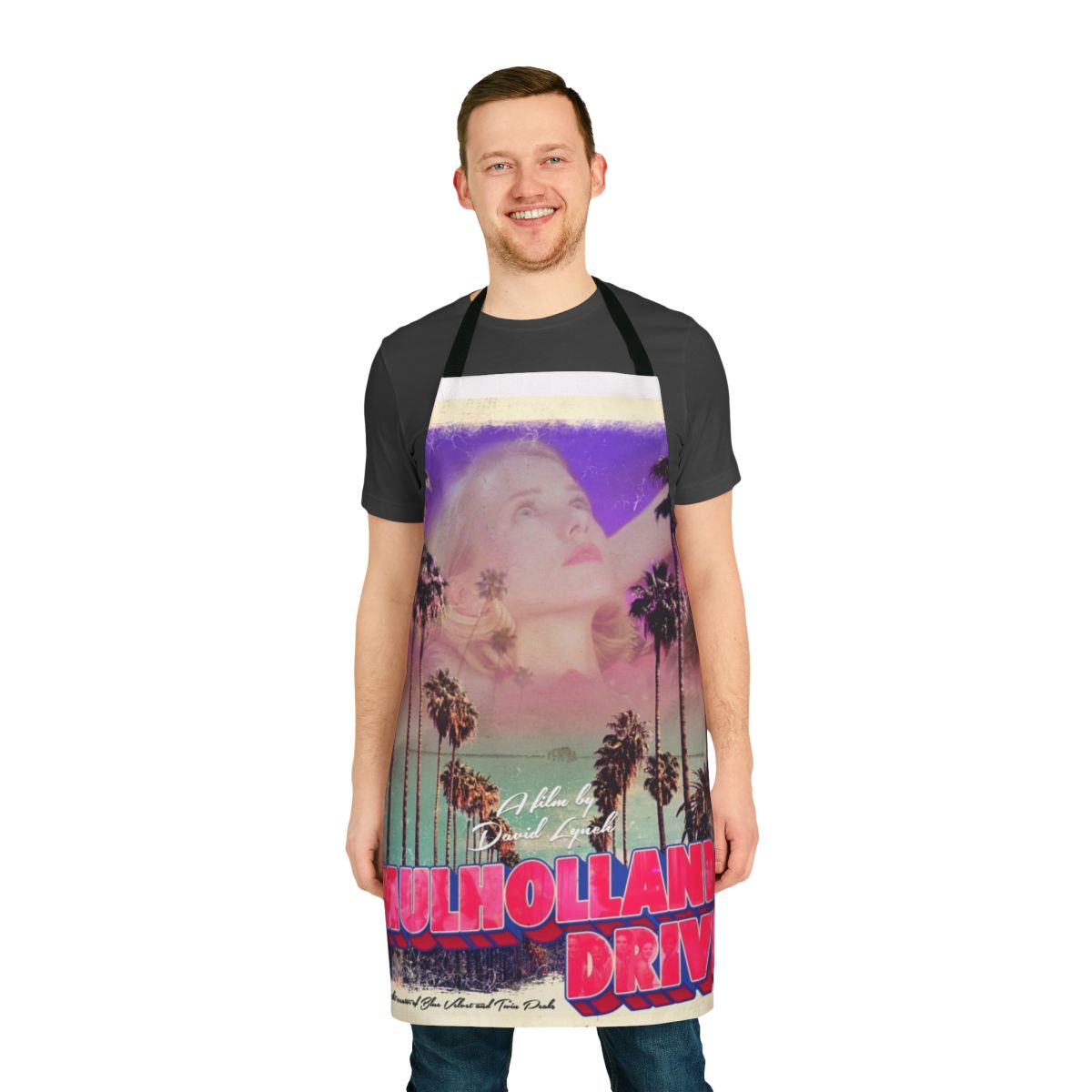 Mulholland Drive themed apron with minimalist design and vintage Los Angeles vibe