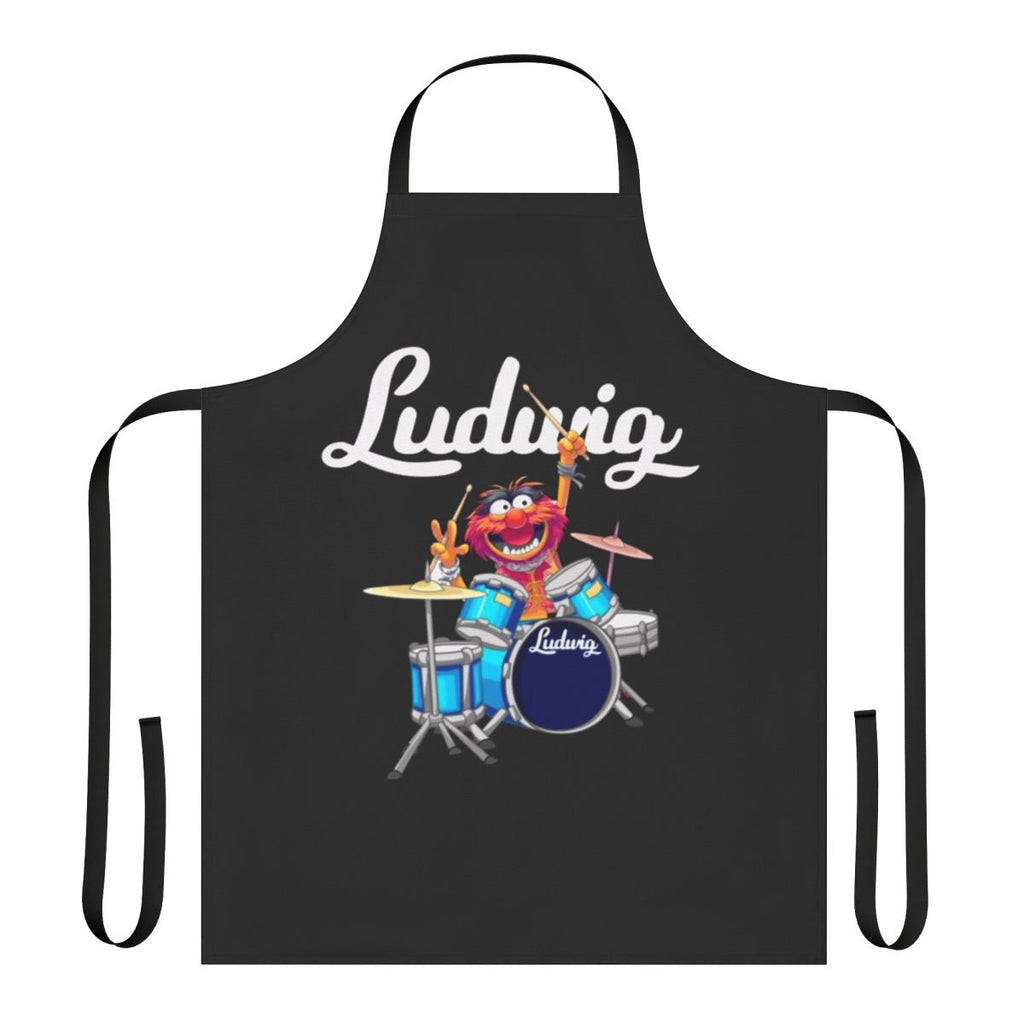An apron featuring the muppet character Animal playing Ludwig drums