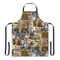 A colorful, avant-garde apron featuring a collage-style design inspired by the Muppets and Dada art movement.