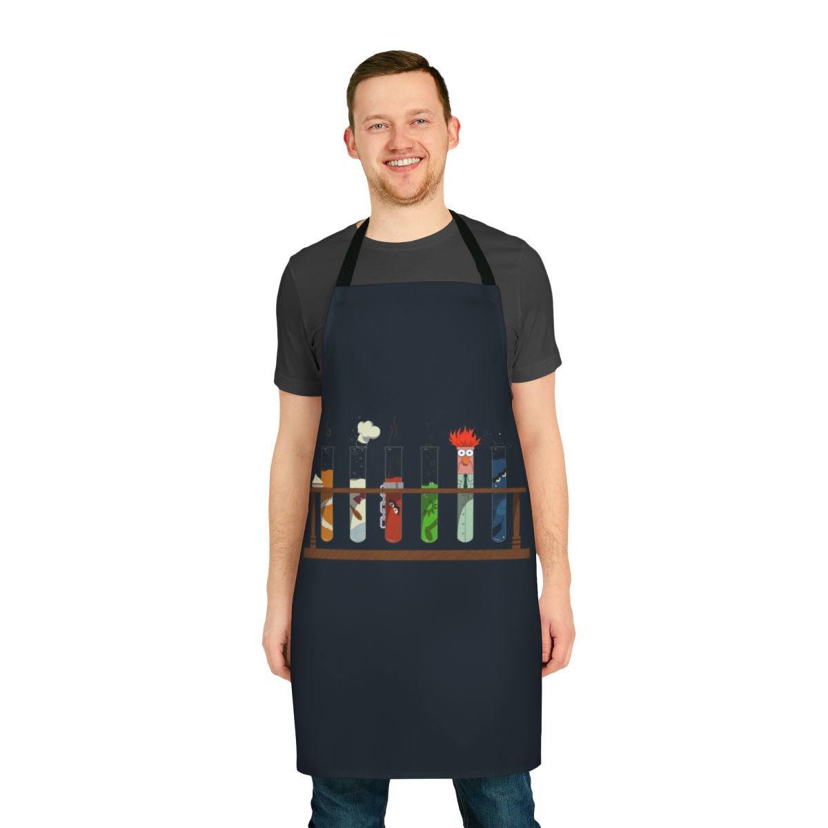 Muppet-inspired science chemistry apron with beakers, test tubes, and vintage Muppet characters