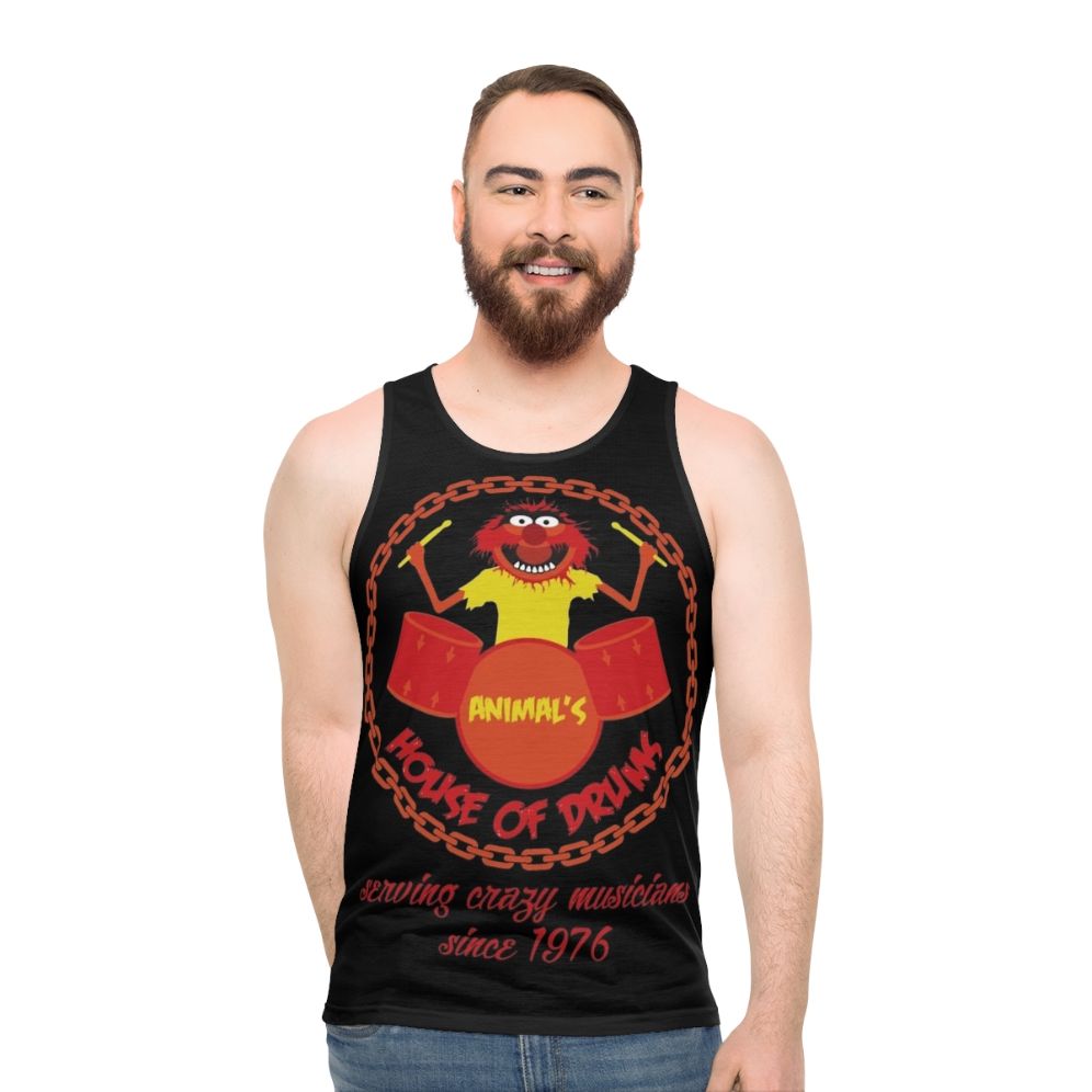 Muppet-Inspired Unisex Tank Top with Drums and Chains