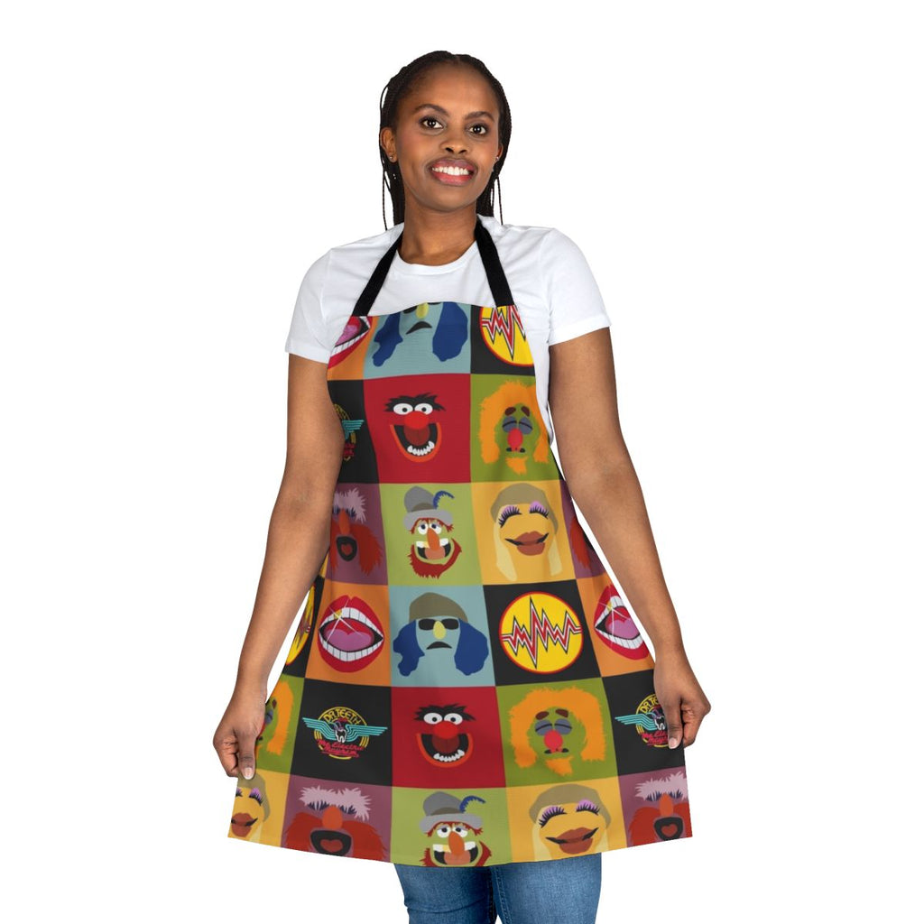 Muppets Electric Mayhem inspired apron featuring cartoon characters like Animal, Miss Piggy, and Kermit the Frog