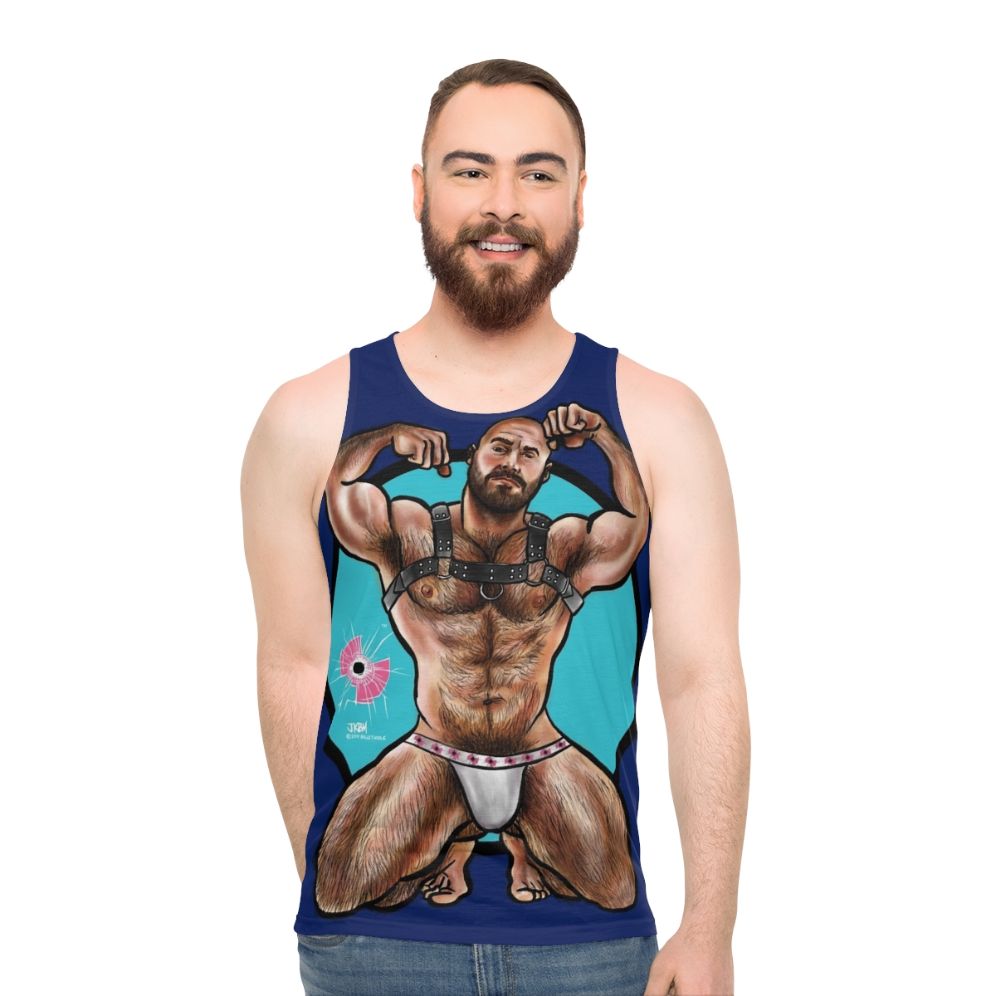 Muscle bear sleeveless tank top with erotic fantasy art design