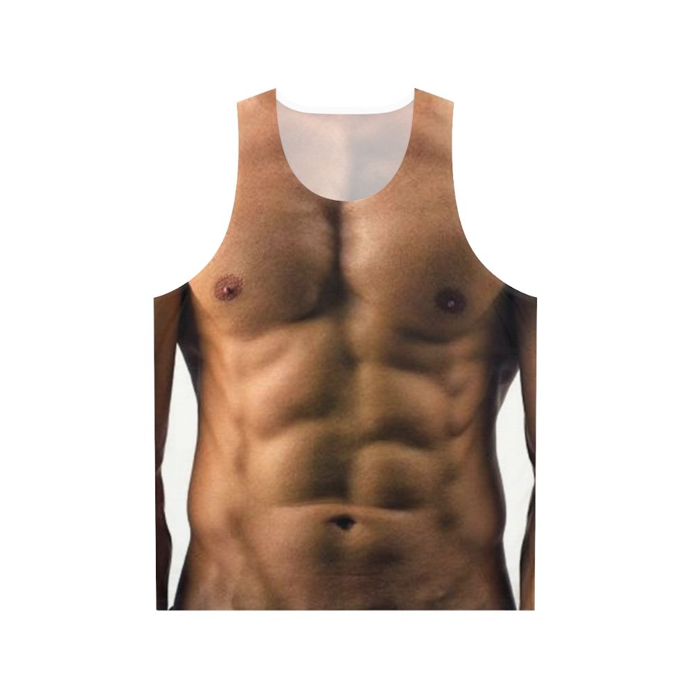 Muscle man with 6 pack abs wearing a bodybuilder fitness tank top