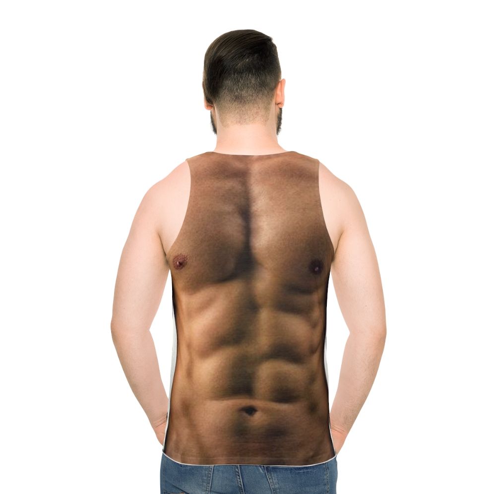 Muscle man with 6 pack abs wearing a bodybuilder fitness tank top