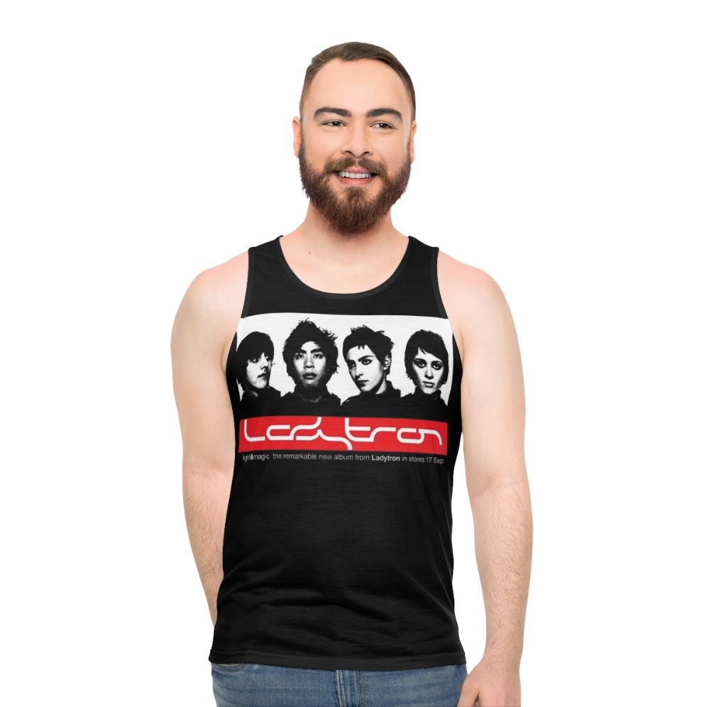 Unisex music art tank top with psychedelic and synth pop design