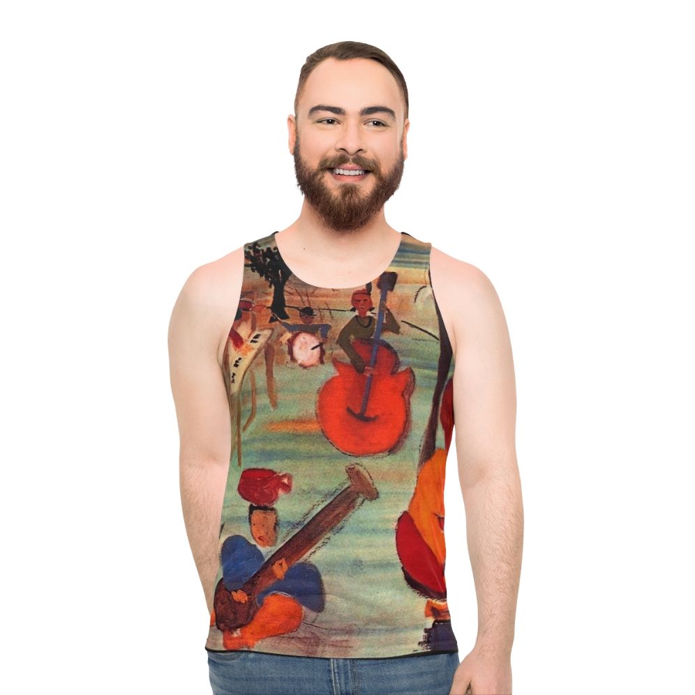Classic 'Music From Big Pink' unisex tank top with guitar, drums, and piano