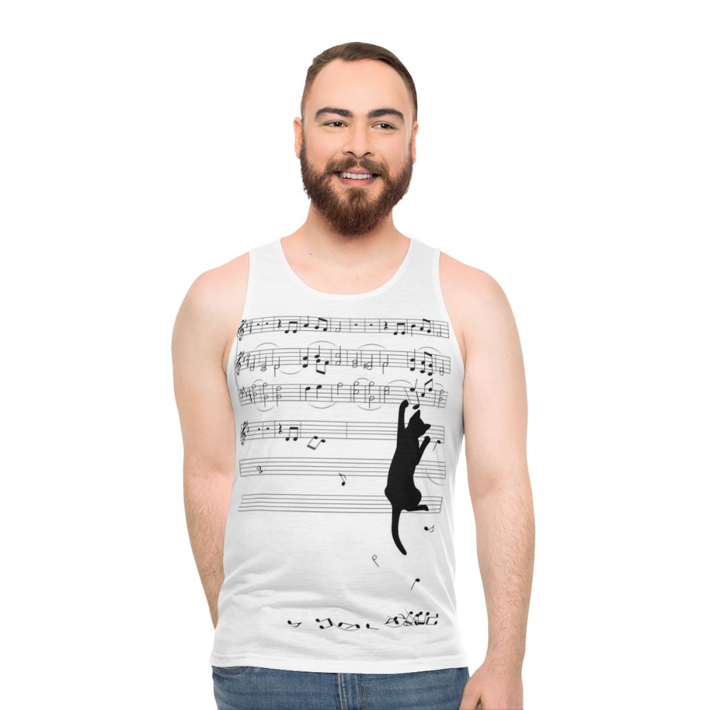 Mischief Unisex Tank Top with whimsical cat music art