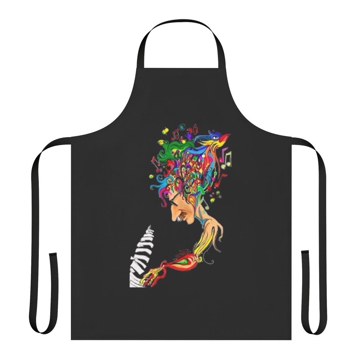 Charly Garcia-themed apron featuring a piano and musical notes