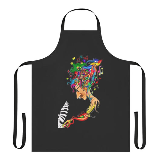 Charly Garcia-themed apron featuring a piano and musical notes