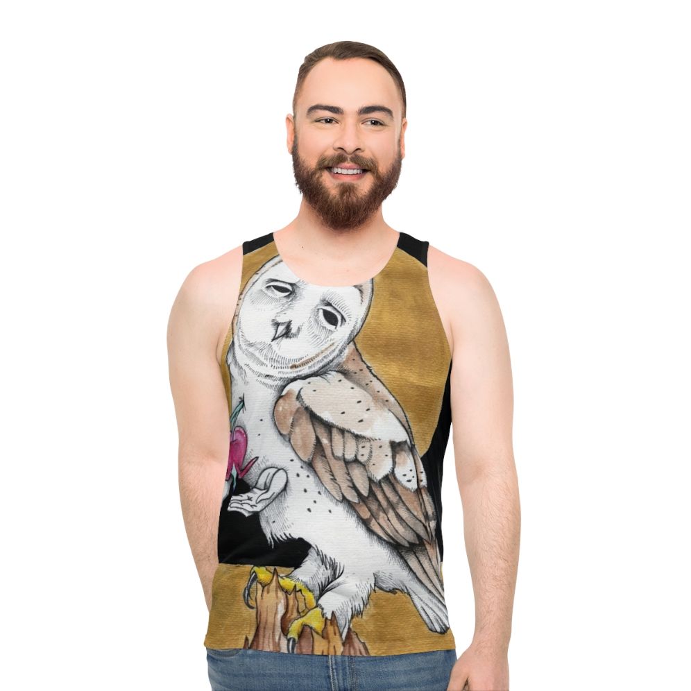 Dark unisex tank top with music-inspired graphic