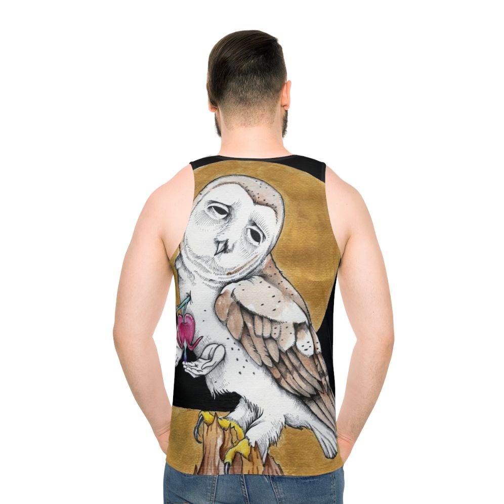 Dark unisex tank top with music-inspired graphic