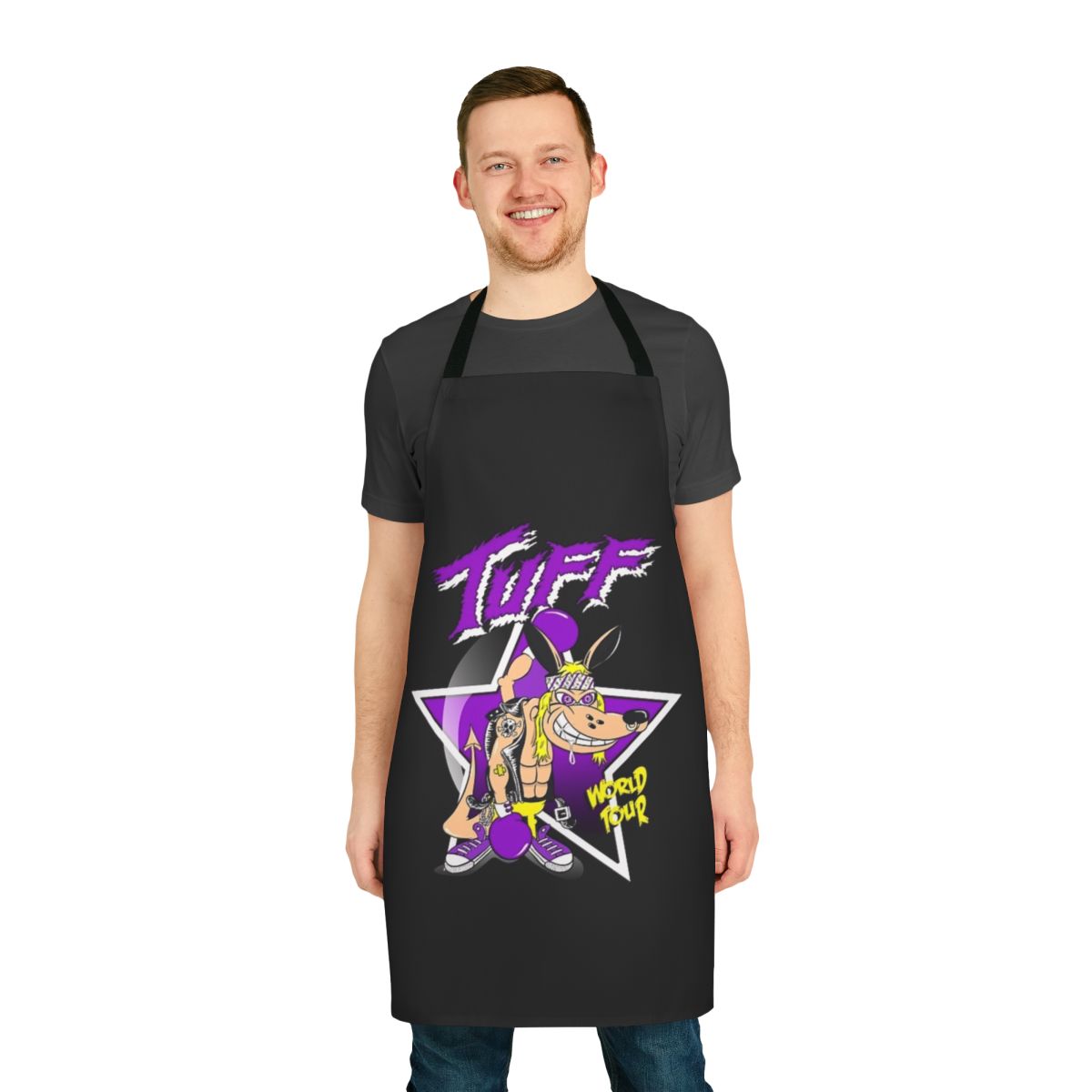 Music-Inspired Pop Rock Apron with a Bold Band Logo Design
