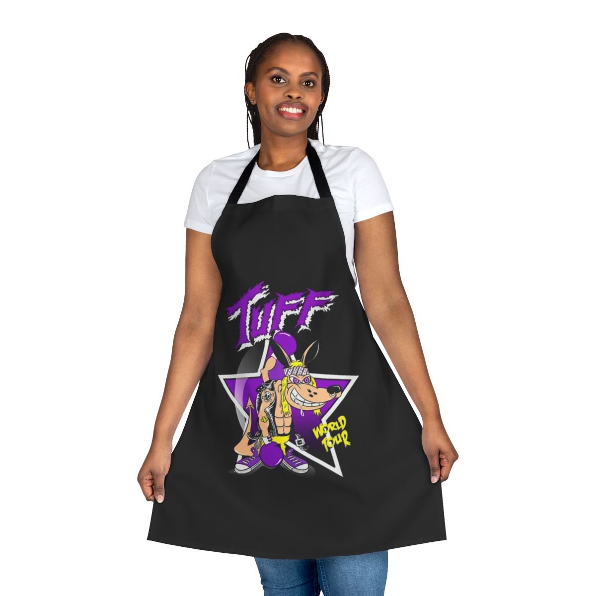 Music-Inspired Pop Rock Apron with a Bold Band Logo Design
