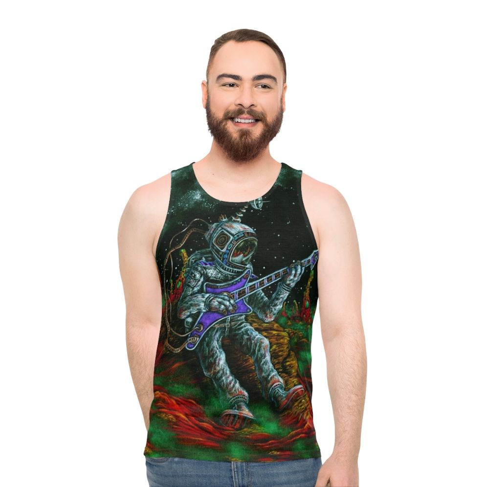 Unisex tank top with "Music Is His Oxygen" design