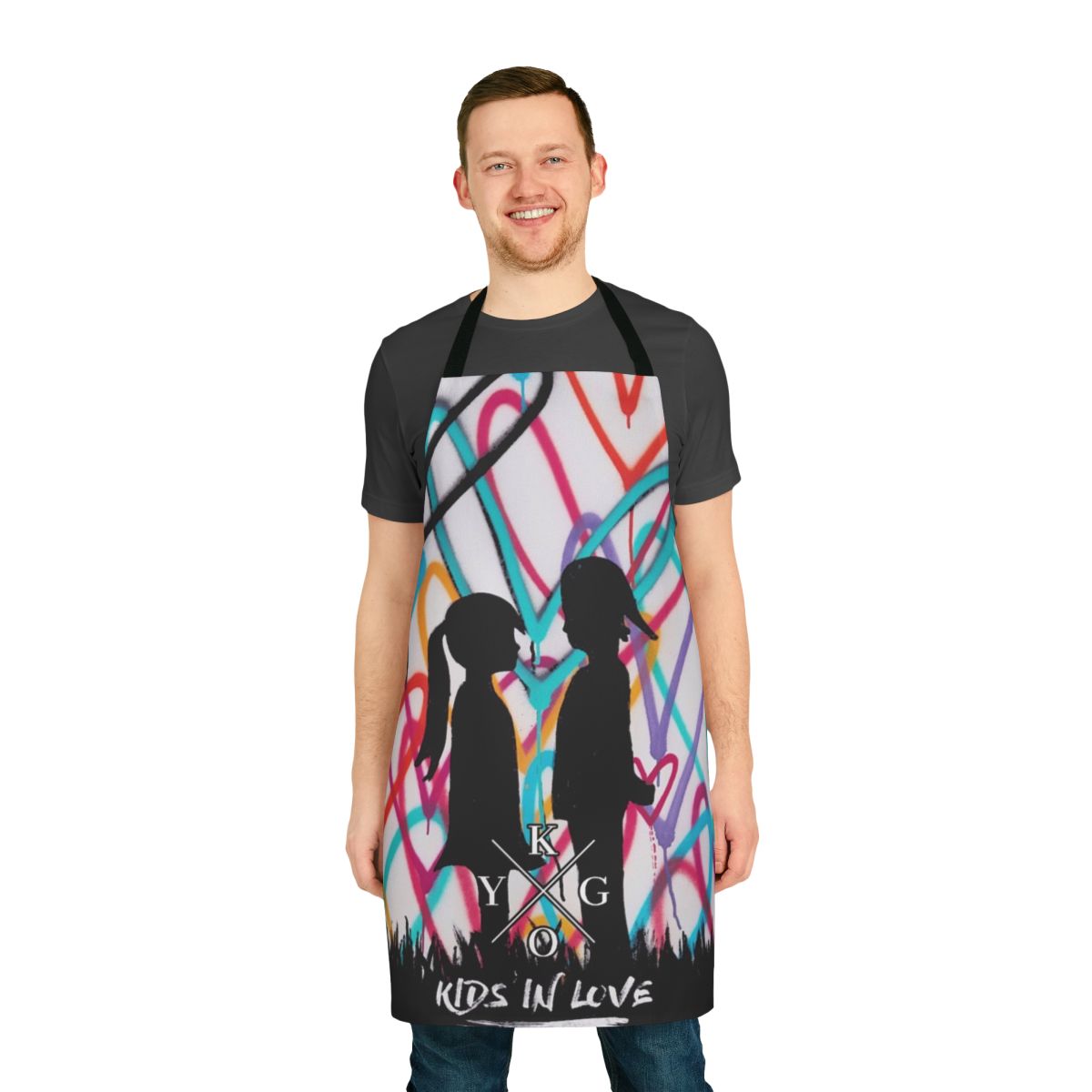 Music-themed kids' apron with Kygo love design