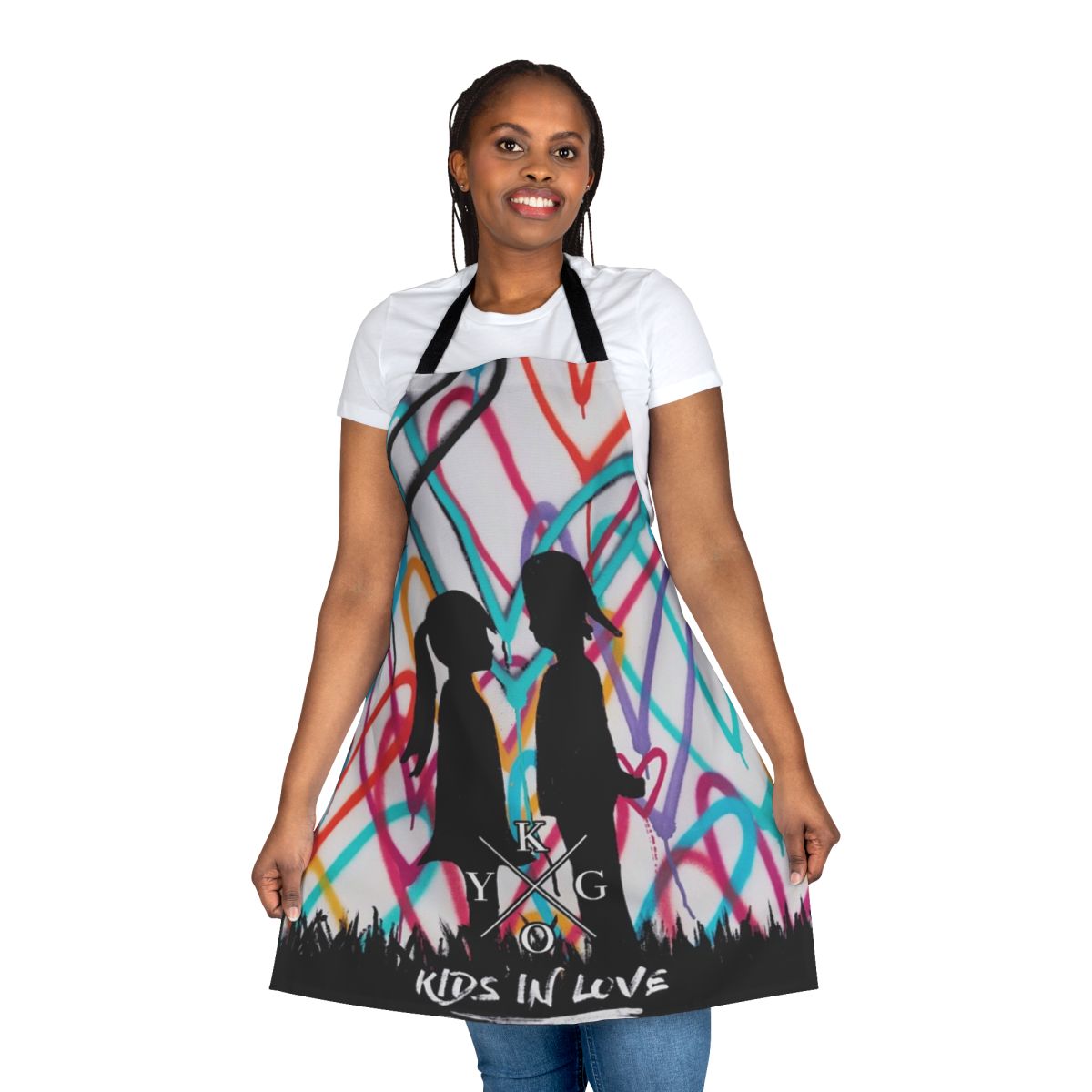Music-themed kids' apron with Kygo love design
