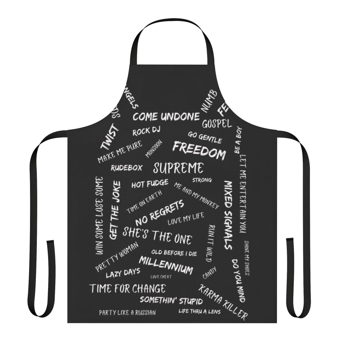 Robbie Williams Inspired Black Apron with Music Lyrics