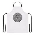 Music lover wearing a vinyl-inspired apron with a stylish record label design