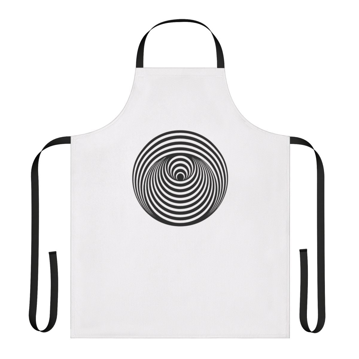 Music lover wearing a vinyl-inspired apron with a stylish record label design