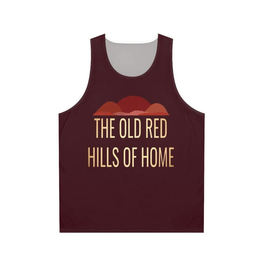 Unisex musical theater tank top with The Old Red Hills Of Home Parade design