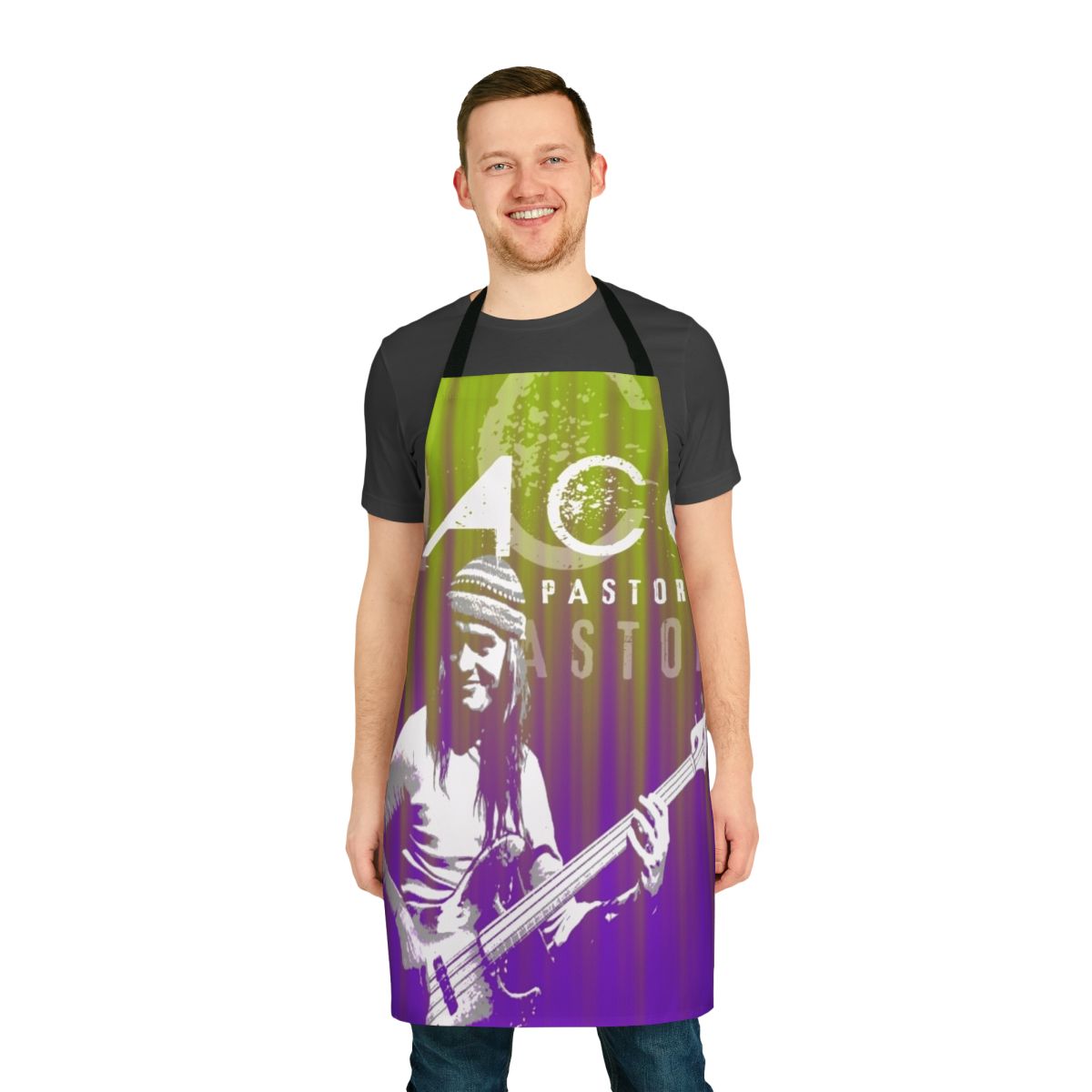 Jaco Pastorius-inspired apron with musical elements and design