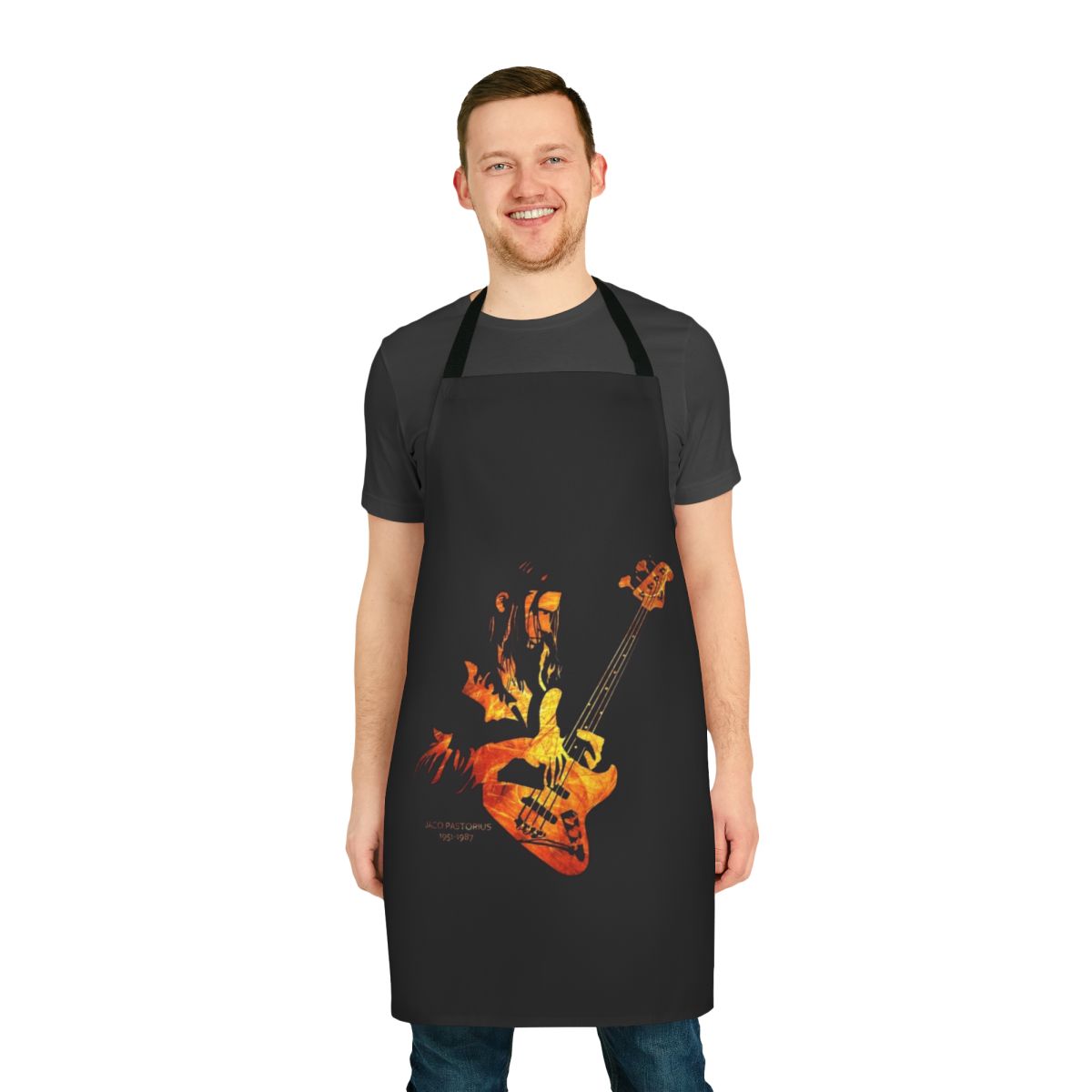 Apron featuring a tribute design to legendary jazz bassist Jaco Pastorius