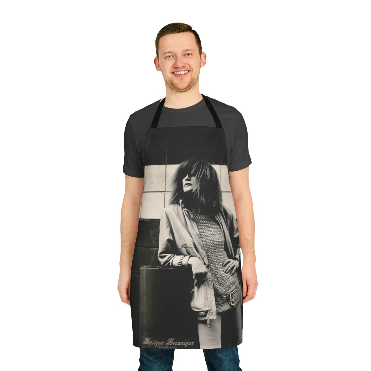 Musique Mecanique inspired kitchen apron featuring Carla Bley's musical design