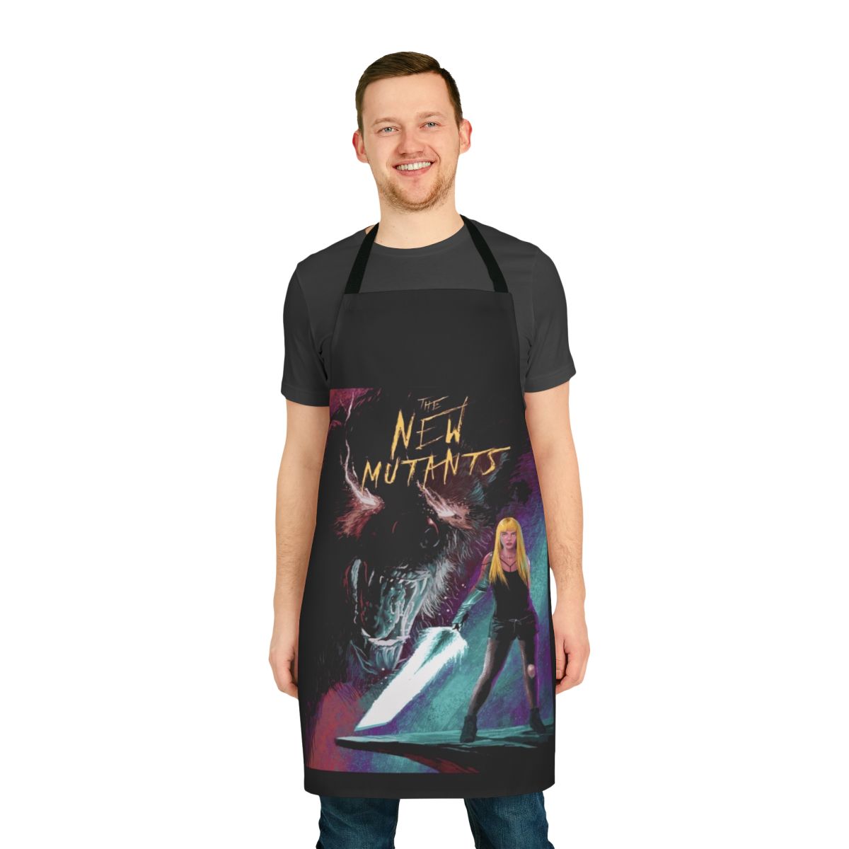 Magik-inspired apron featuring characters from the New Mutants comics and films