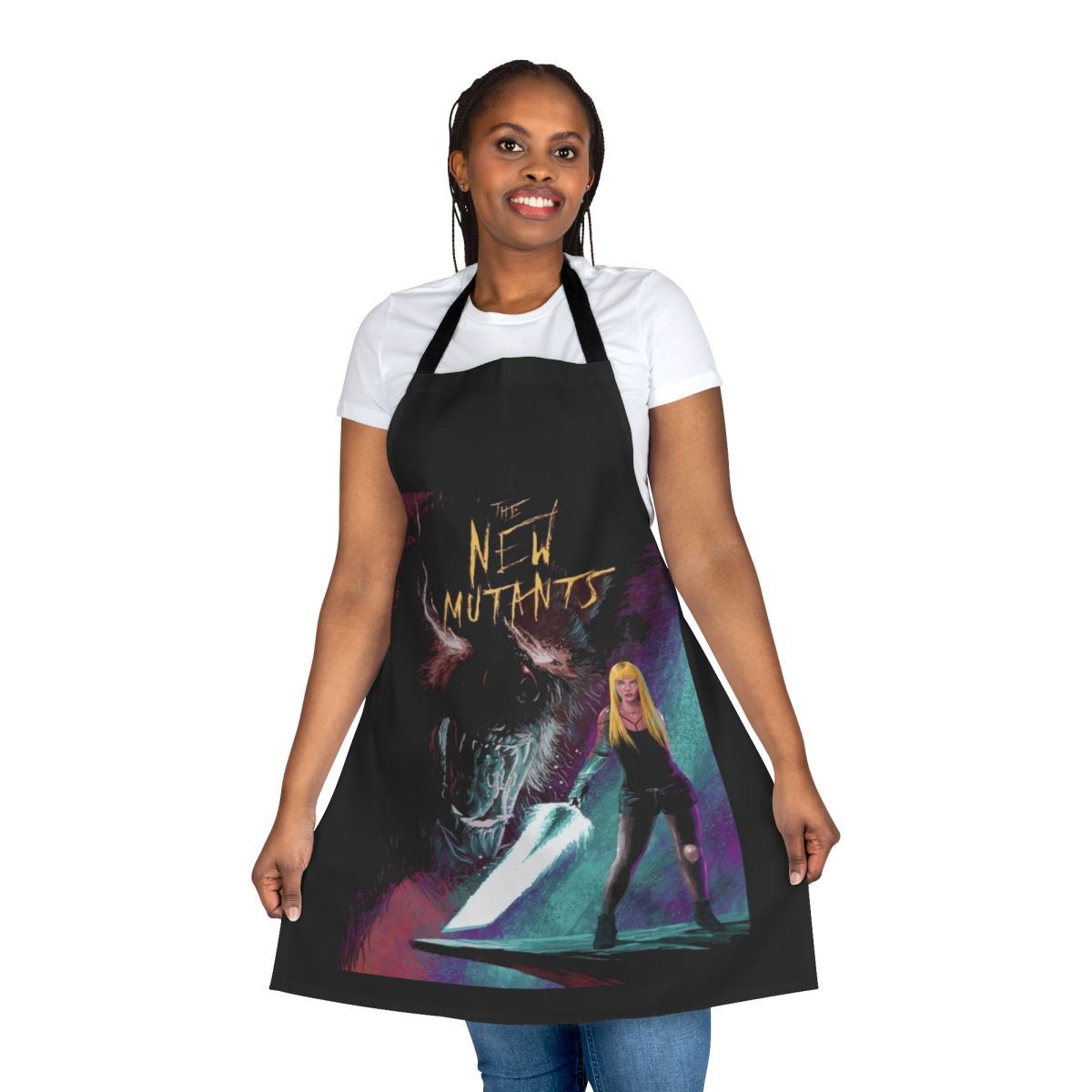 Magik-inspired apron featuring characters from the New Mutants comics and films