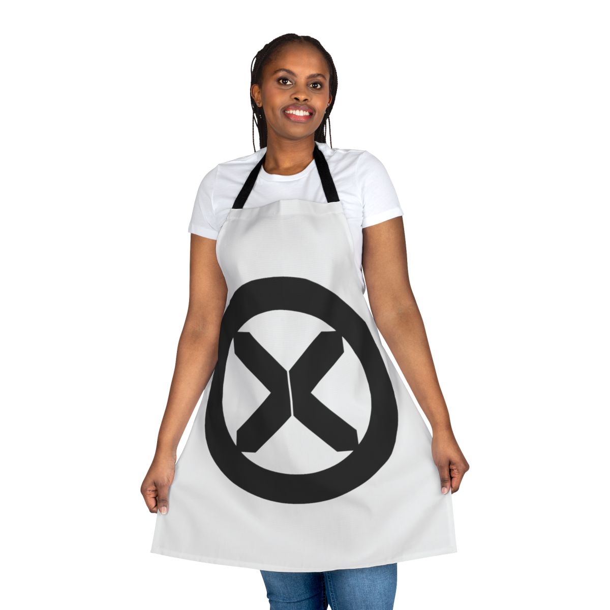 Black apron with Mutant Cult logo design, inspired by X-Men comics and movies