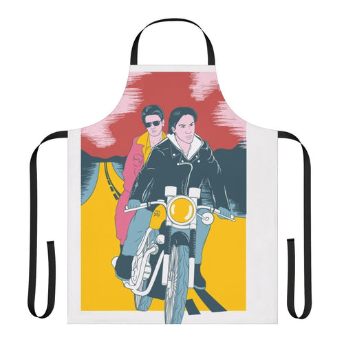 Apron featuring a design inspired by the classic 1991 indie film "My Own Private Idaho" starring River Phoenix and Keanu Reeves.