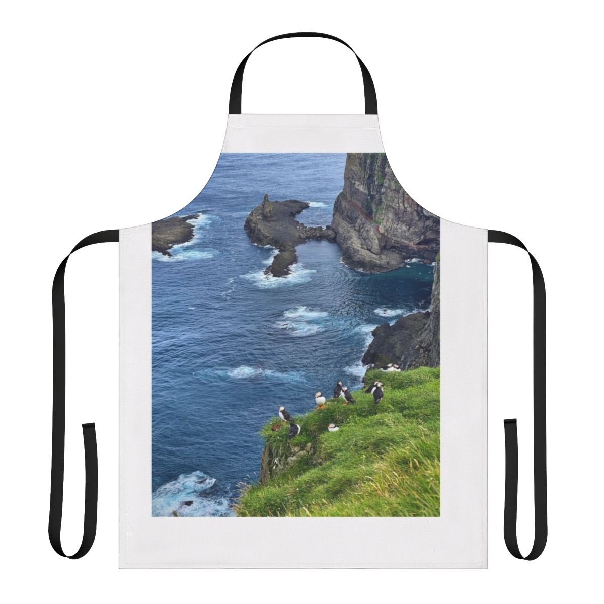 Mykines Faroe Islands Apron featuring puffins and scenic landscape