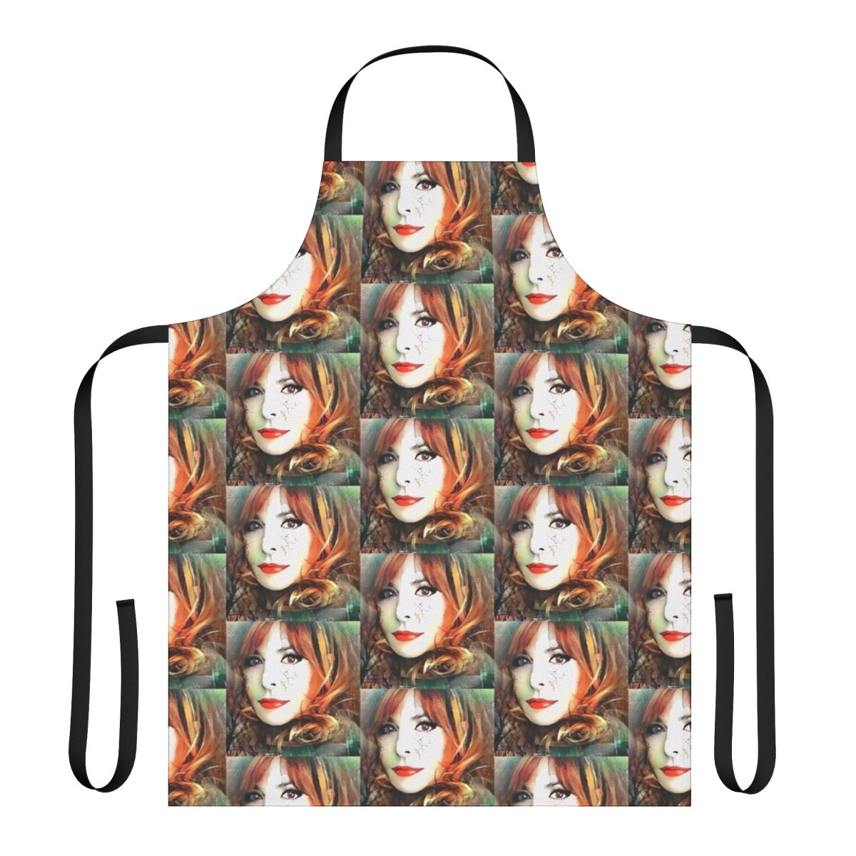 Mylene Farmer-inspired digital art apron, featuring the French pop artist's unique style