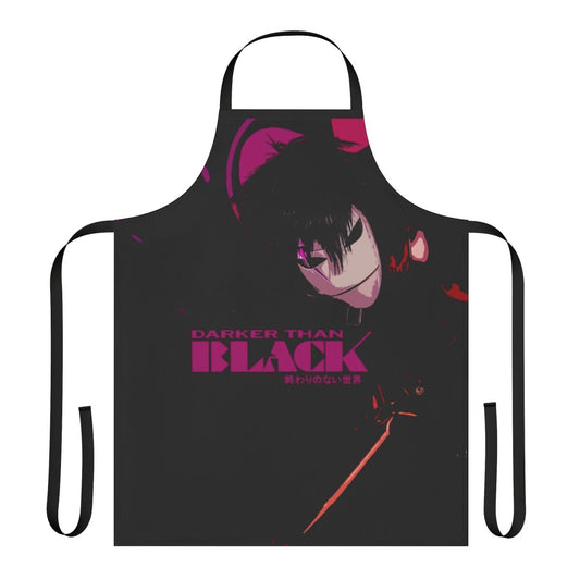 A sleek black apron with a gothic, supernatural design inspired by the anime "Darker Than Black"