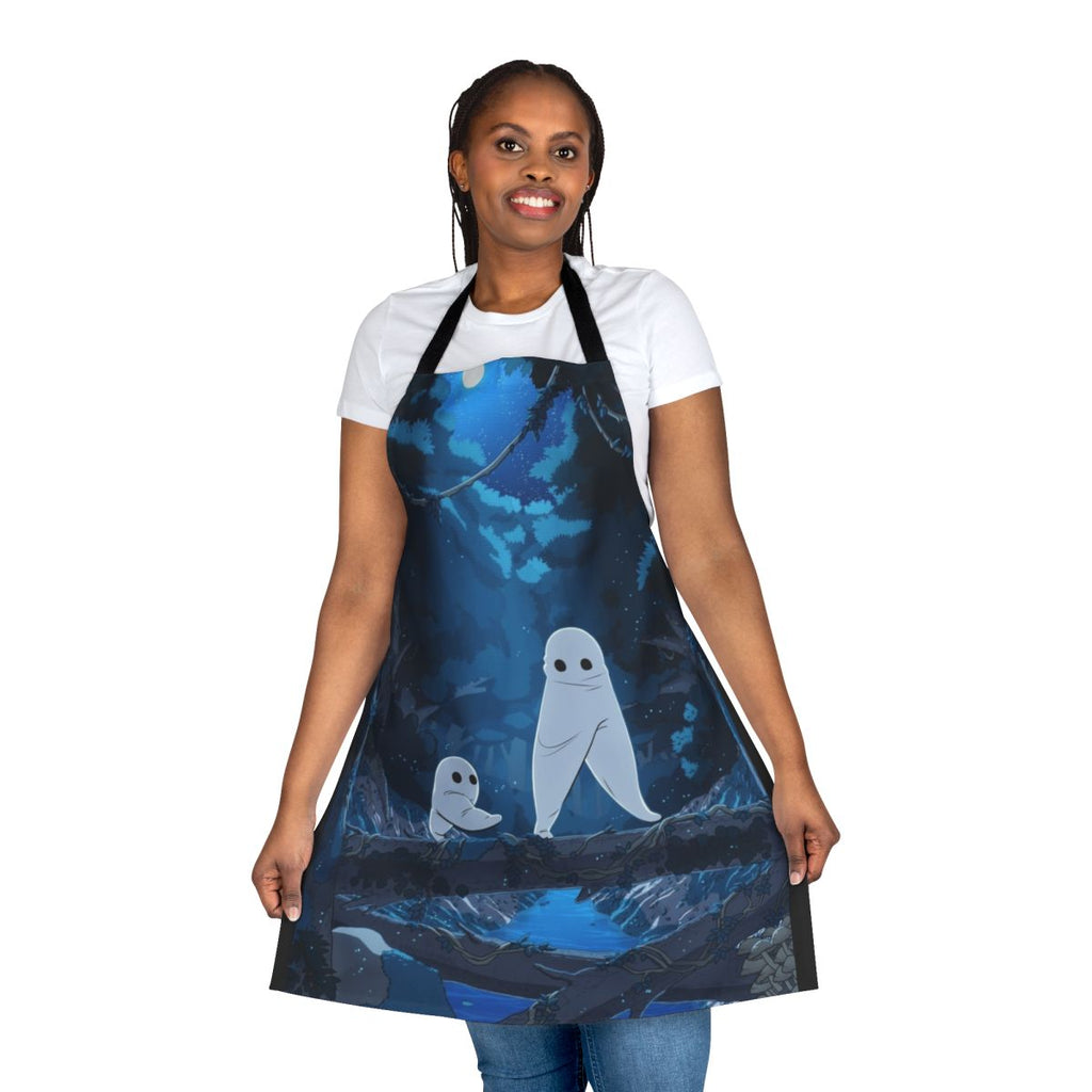 Apron featuring a graphic of the elusive Fresno Nightcrawler, a cryptid said to haunt the forests of California.