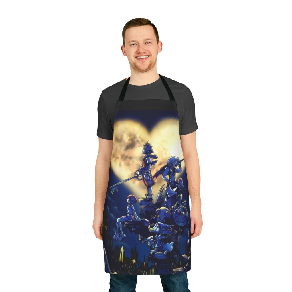 Kingdom Hearts inspired apron featuring the iconic keyblade and characters