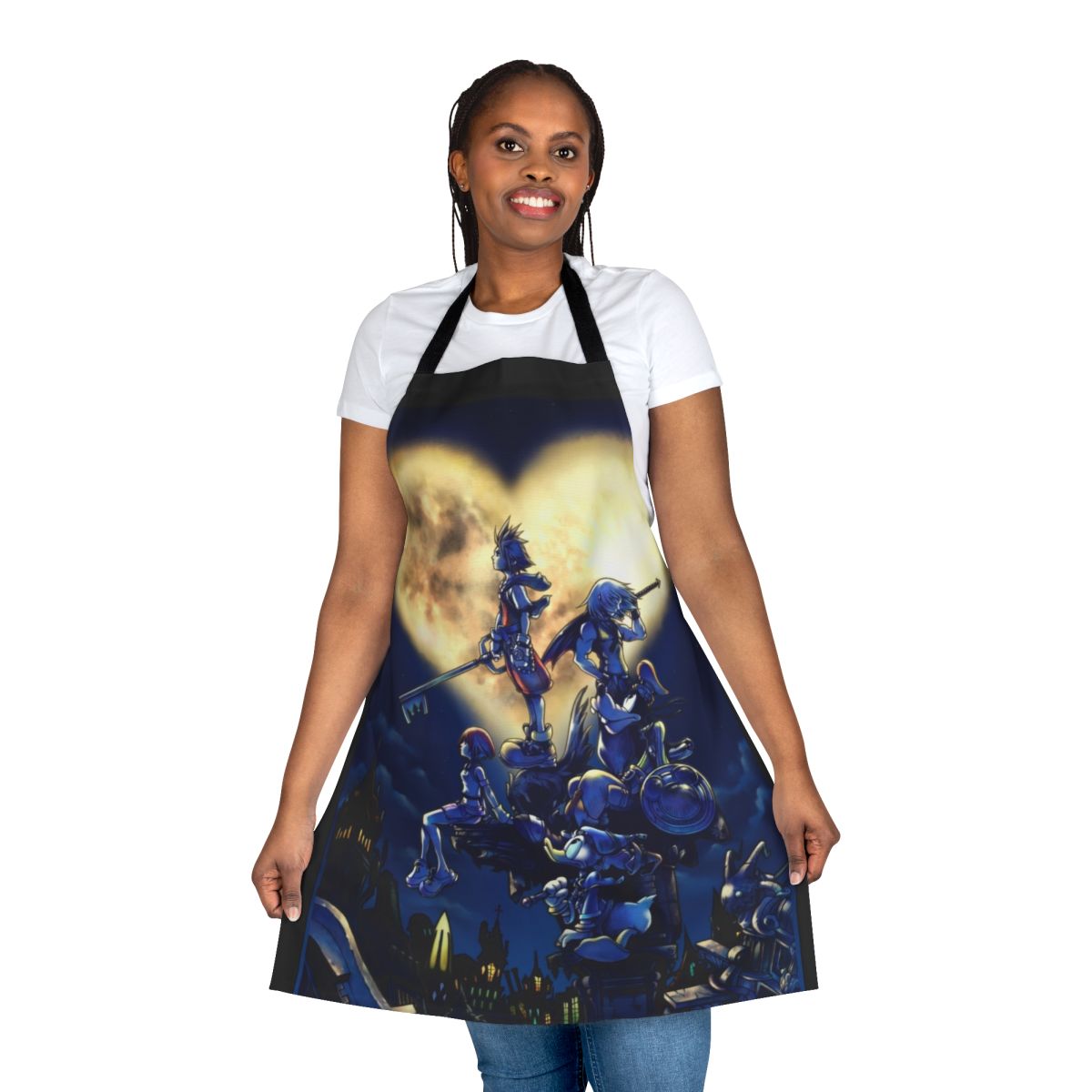Kingdom Hearts inspired apron featuring the iconic keyblade and characters