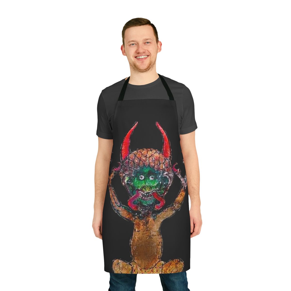 Apron featuring medieval manuscript imagery of a mythical devil creature