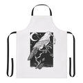 Striking black and white apron featuring a captivating night crow design