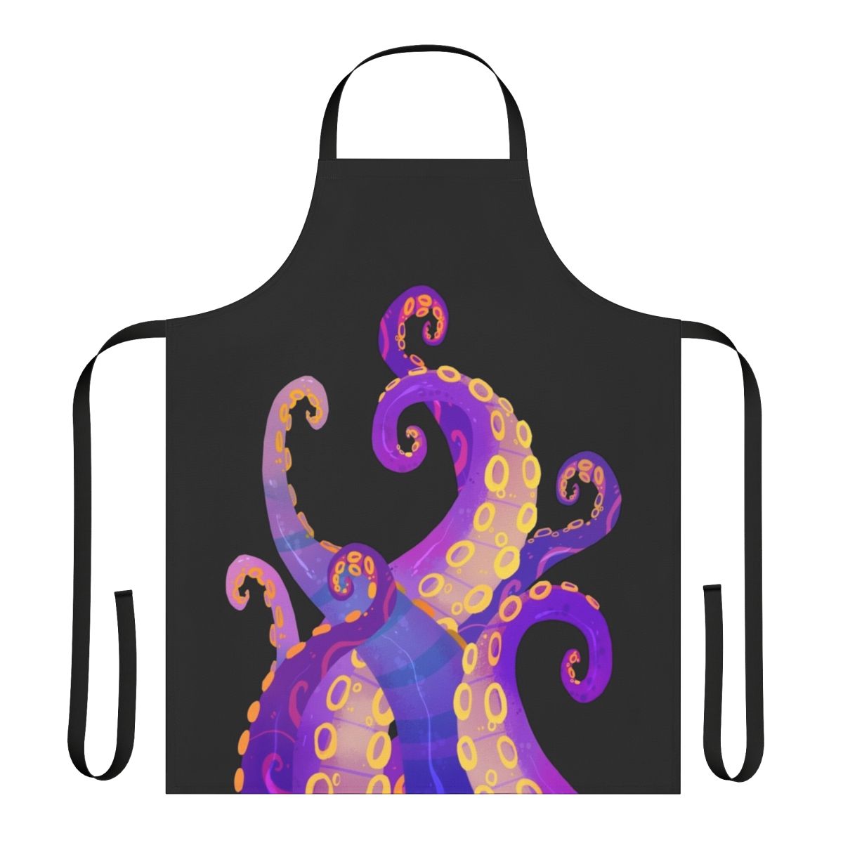 Vibrant purple tentacle design on an apron with octopus and cthulhu inspired imagery