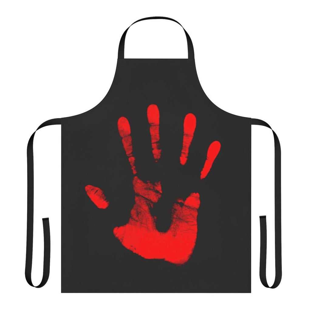 Spooky "Red Right Hand" themed apron with gothic, creepy design